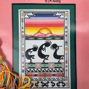 Vintage Kokopelli Cross Stitch kit 1993 aztek native sunset tribal Santa Fe